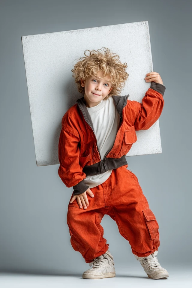Boy with Poster Trendy Clothing Action Pose Portrait