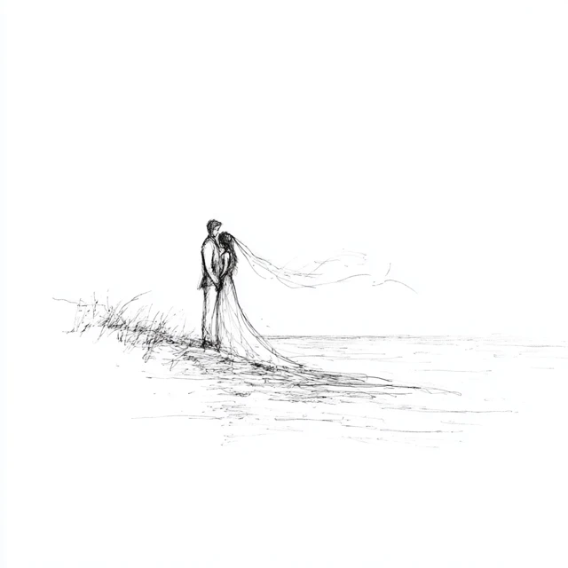 Minimalist Wedding Ink Line Drawing