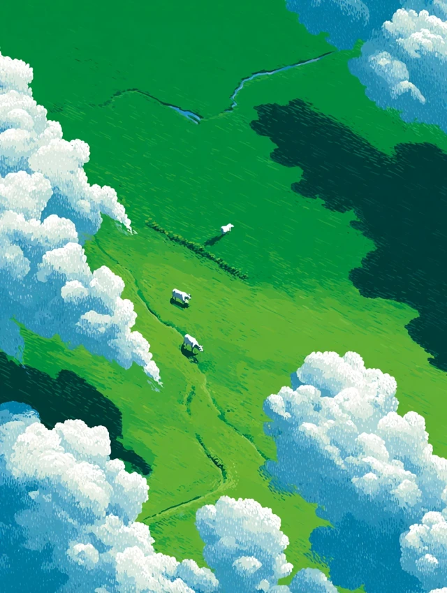 Grassland Aerial View Watercolor Painting
