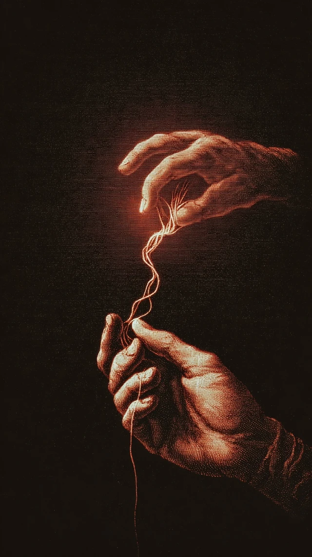 Restoration Hand Reaching Glowing Threads Vintage Symbolism
