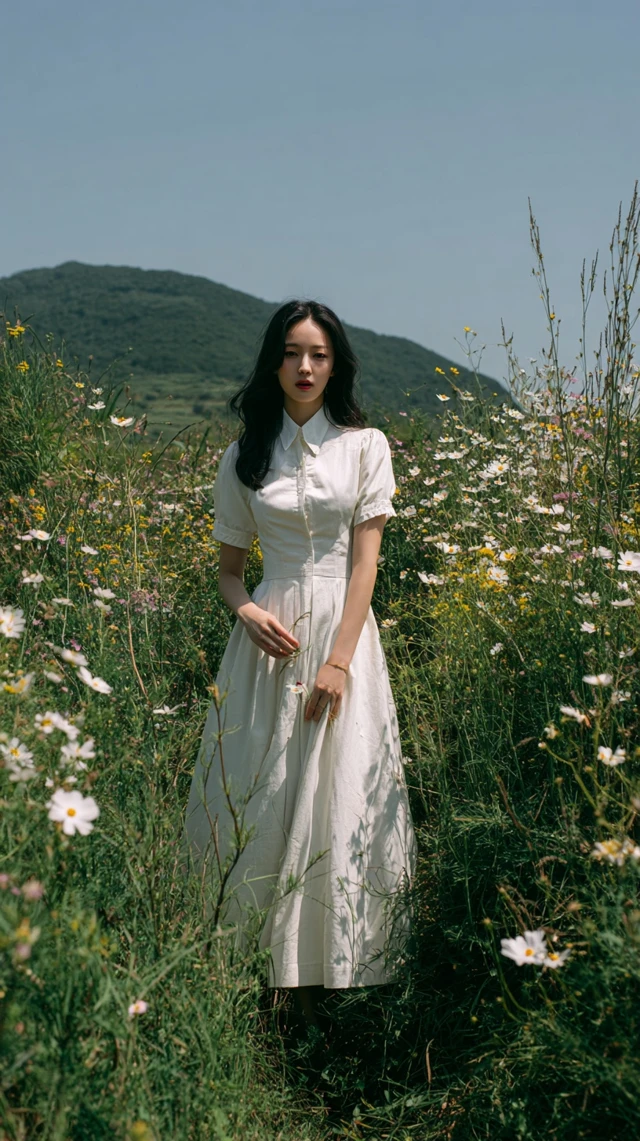 Woman in White Dress Nature Scene Serene Beauty