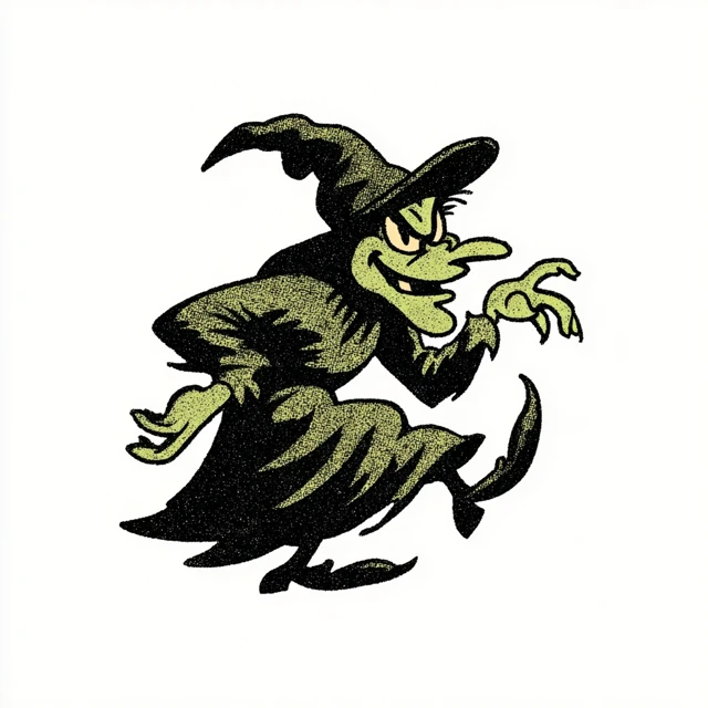 Vintage Witch Tattoo Illustration Retro Cartoon