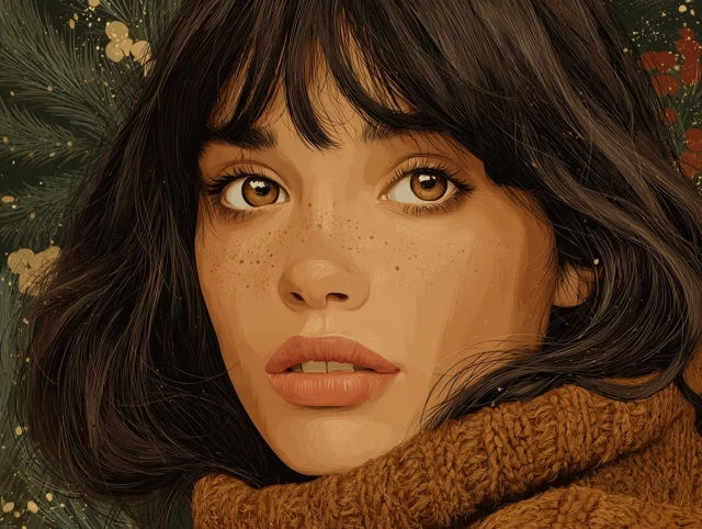 Beautiful Woman Portrait with Brown Hair and Freckles