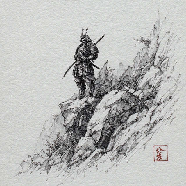 Sage Gun Saint Ink Drawing Mountain