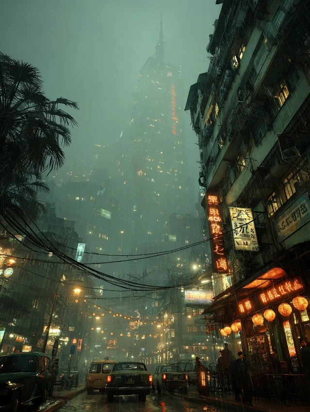 Cyberpunk City Under Overcast Sky