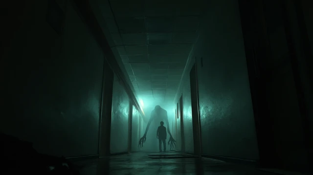 Ominous Shadow Figure in a Corridor Illustration