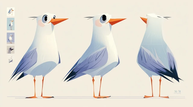 Stylized Seagull Character Turnaround Sheet Design
