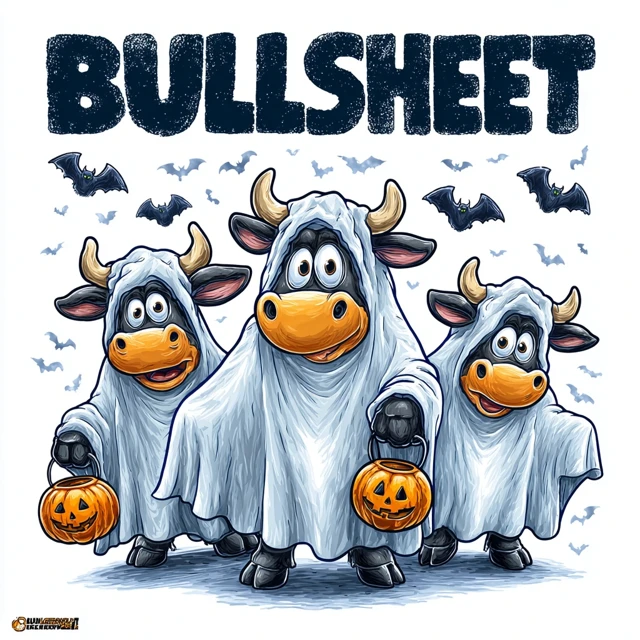 Halloween Bullsheet Cartoon Cows Spooky and Funny