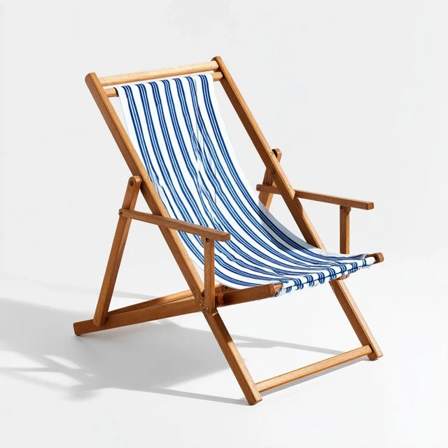 Beach Chair Blue and White Stripes On White Background
