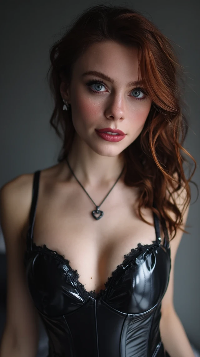 Redhead Woman with Red Eyes and Black Latex