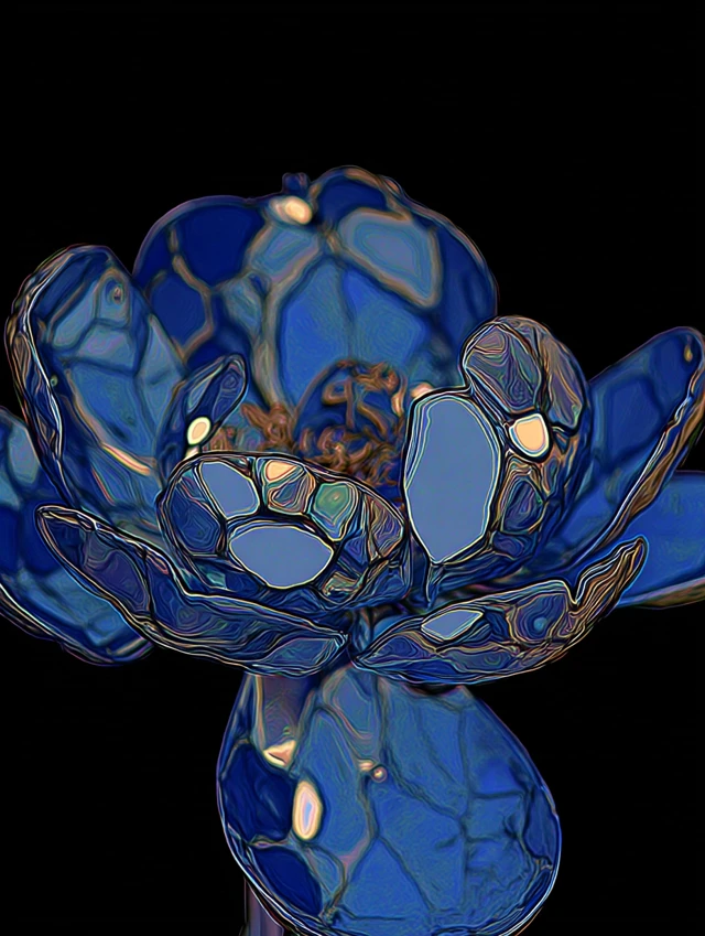 Abstract Blue Flower Art with Glass Texture
