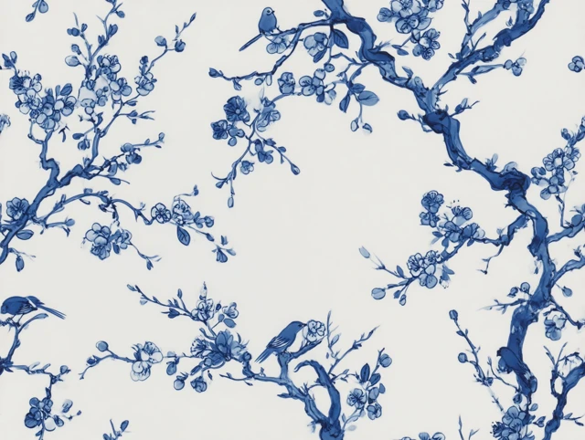 Cobalt Blue Cherry Blossom Porcelain Art