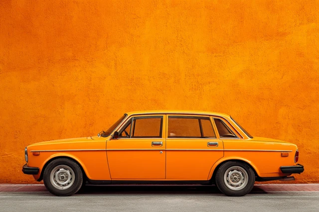 Retro Car in Orange Wall Photorealistic
