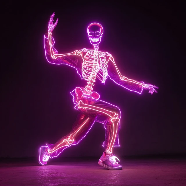 Boy in Neon Skeleton Suit Dancing Cool Pose
