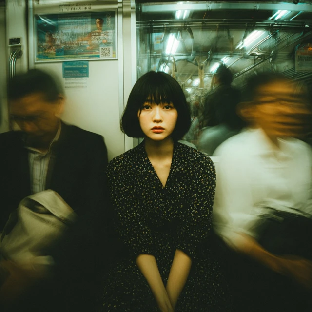 Japanese Woman on Train Stillness in Motion