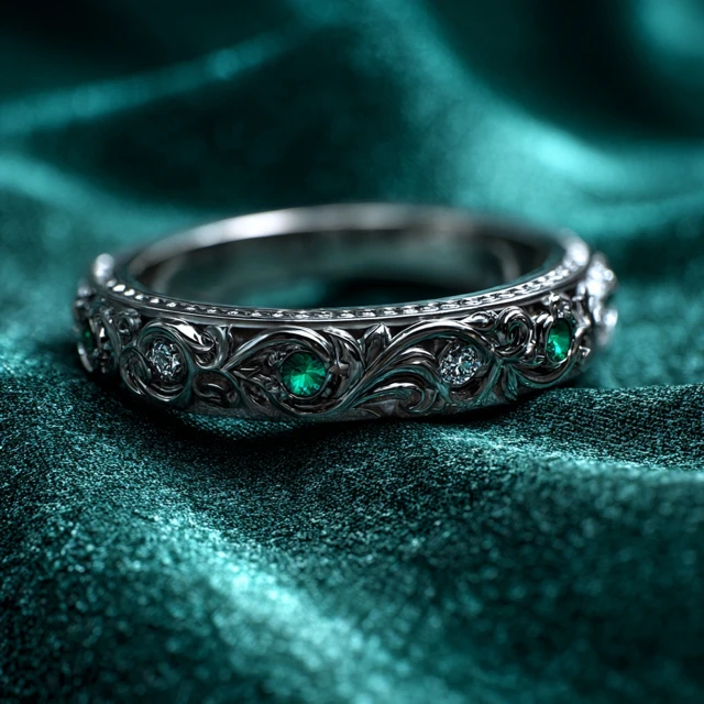 Emerald Silver Engagement Ring Luxury Jewelry