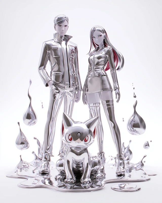 Team Rocket Chrome Anime Art Jessie James Meowth