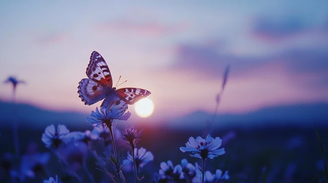 Butterfly on Flower Moon Cinematic Shot