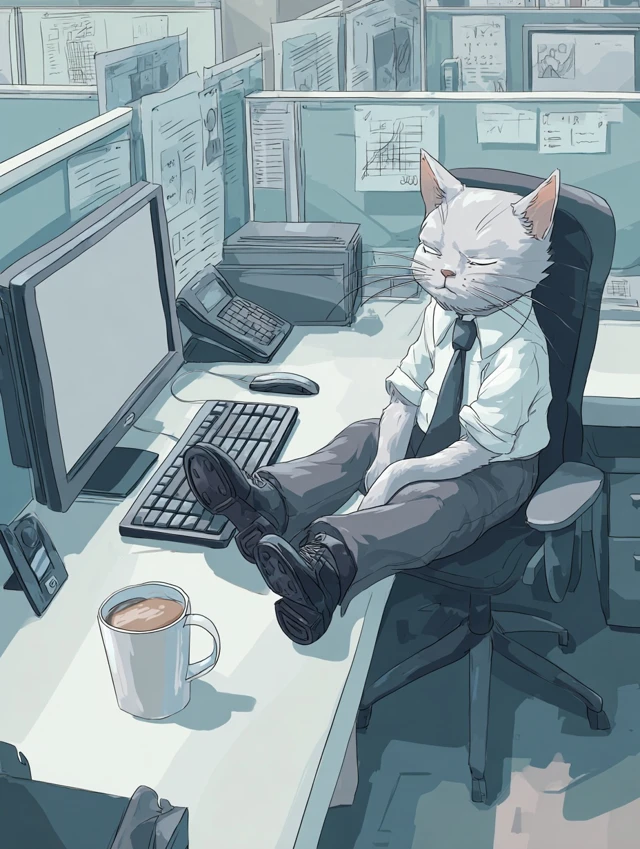 Office Cat Modern Illustration