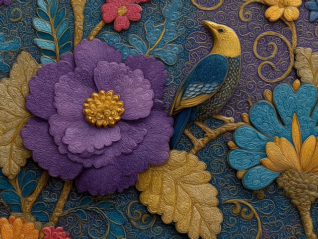 Thai Style Wallpaper Purple and Gold Luxurious Design