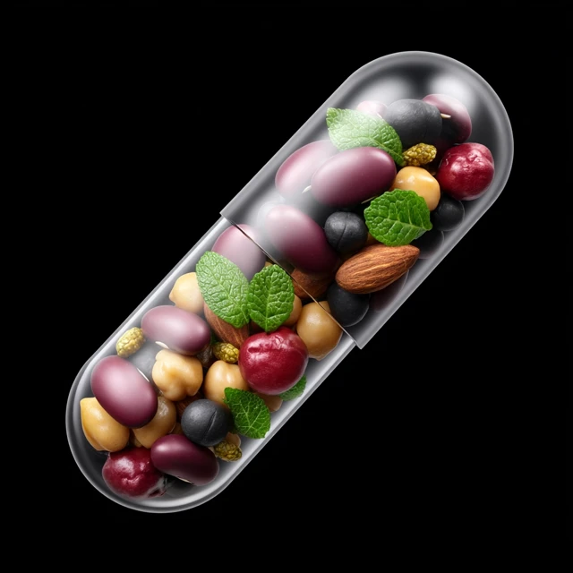 Healthy Capsule Fruits Nuts Lentils and Protein 3D Render
