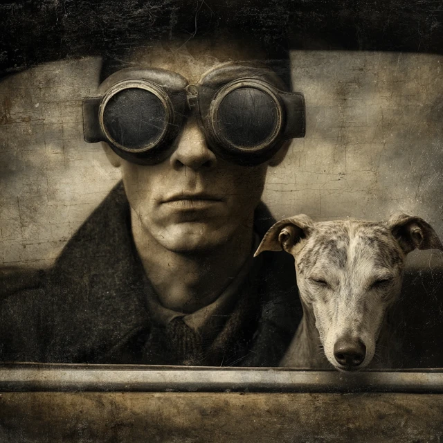 Blind Driver and Dog Surreal Art