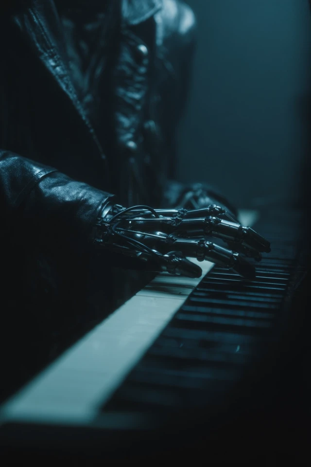 Cyberpunk Piano Player Futuristic SciFi Art