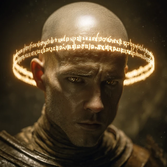 Bald Man with Halo in Gothic Street