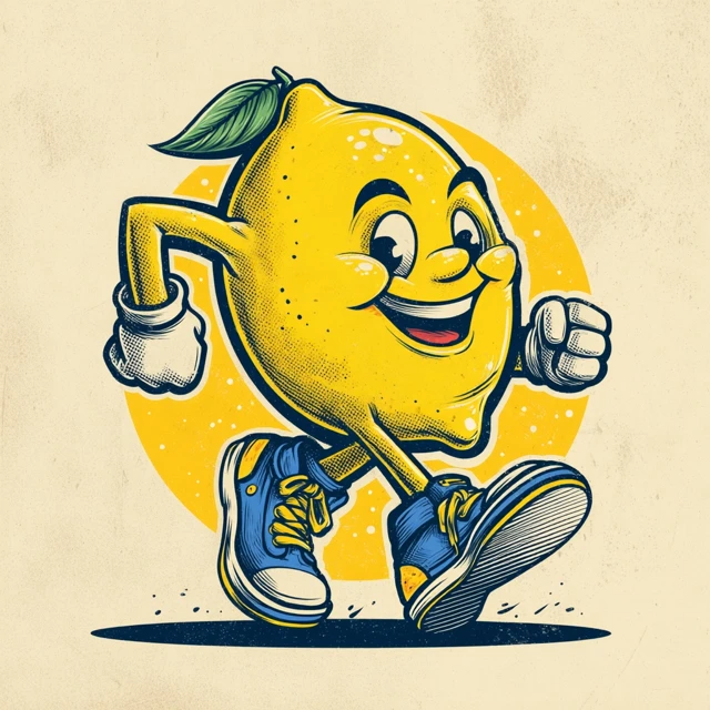 Cheerful Lemon Mascot Retro Cartoon Illustration