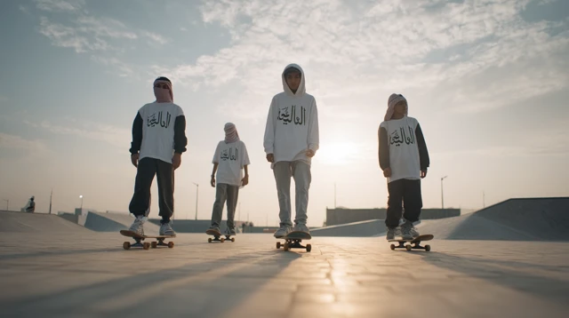 Saudi Arabian Skateboarders at Modern Skate Park