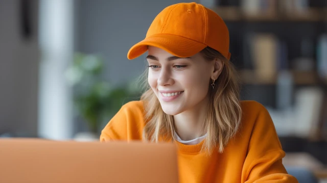 Woman Working From Home Happy with Laptop