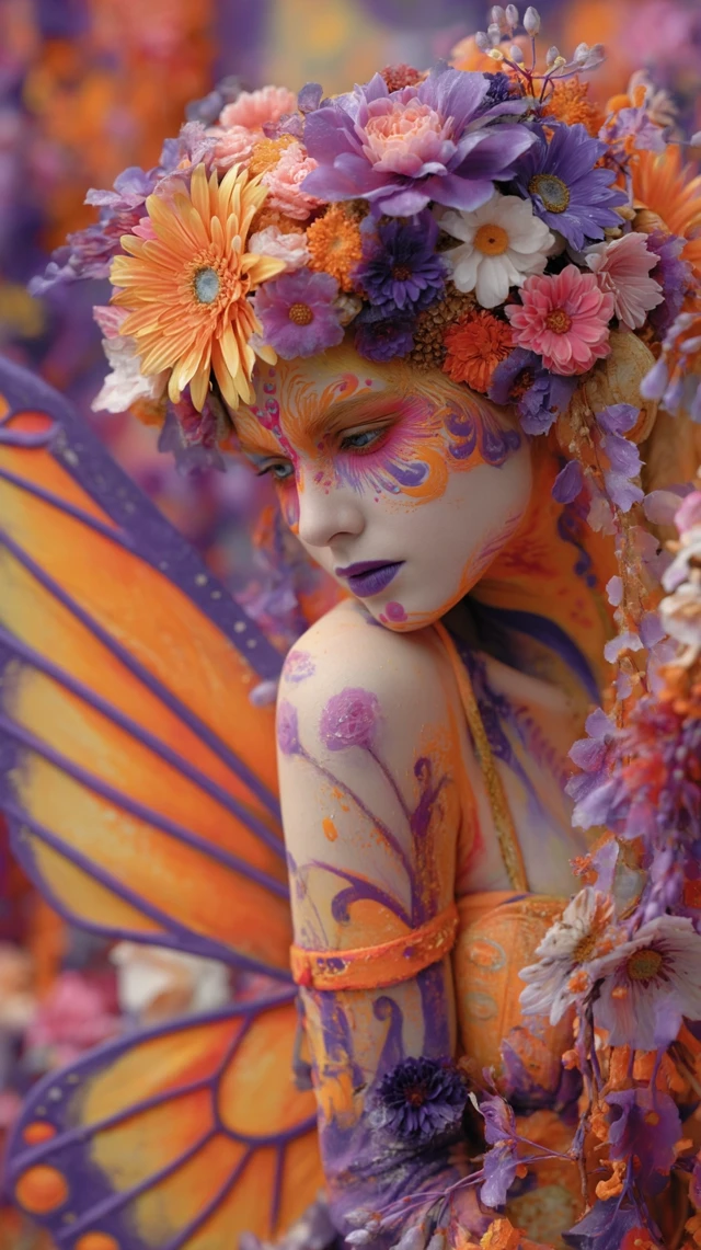 Floral Face Paint Butterfly Wings Ethereal Beauty