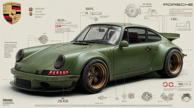 Porsche 911 RWB Infographic: Matte Green Custom Car
