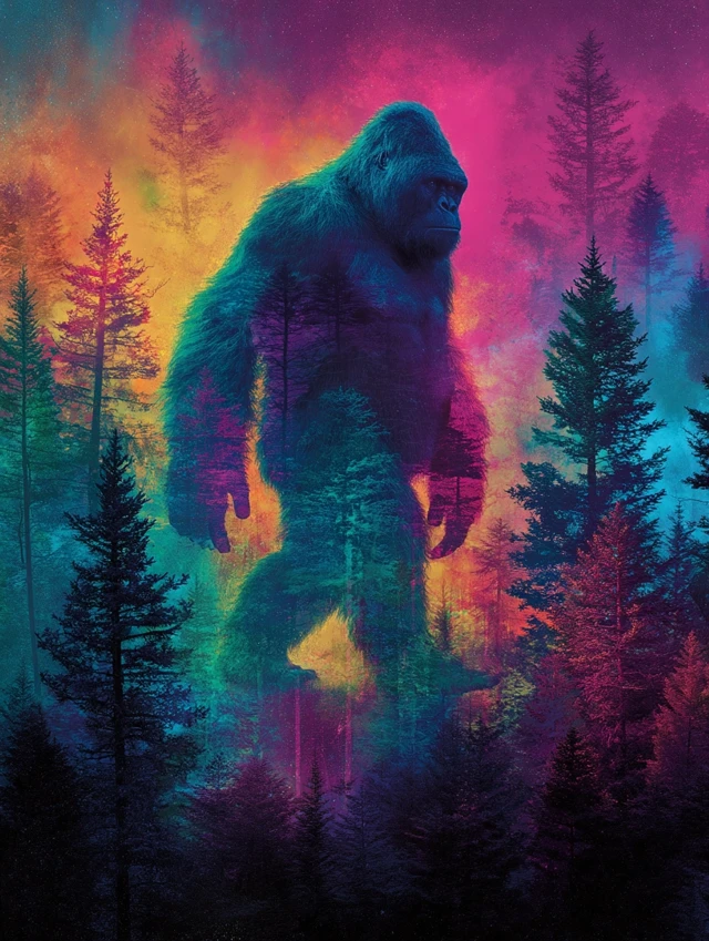 Bigfoot in the Jungle Colorful Illustration