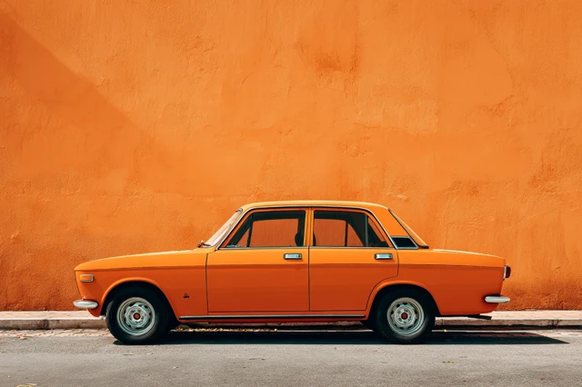 Retro Car in Orange Wall Photorealistic