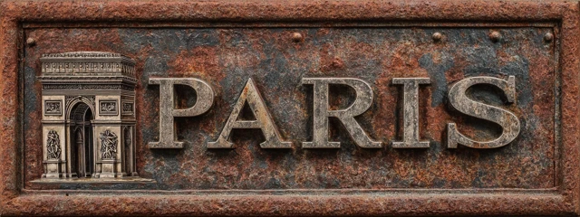 Vintage Paris Metal Sign Arc de Triomphe 3D Relief