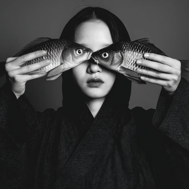 Surreal Black and White Portrait Fish Eyes