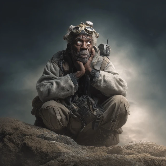 Old Man Awaiting Apocalypse Super Realistic