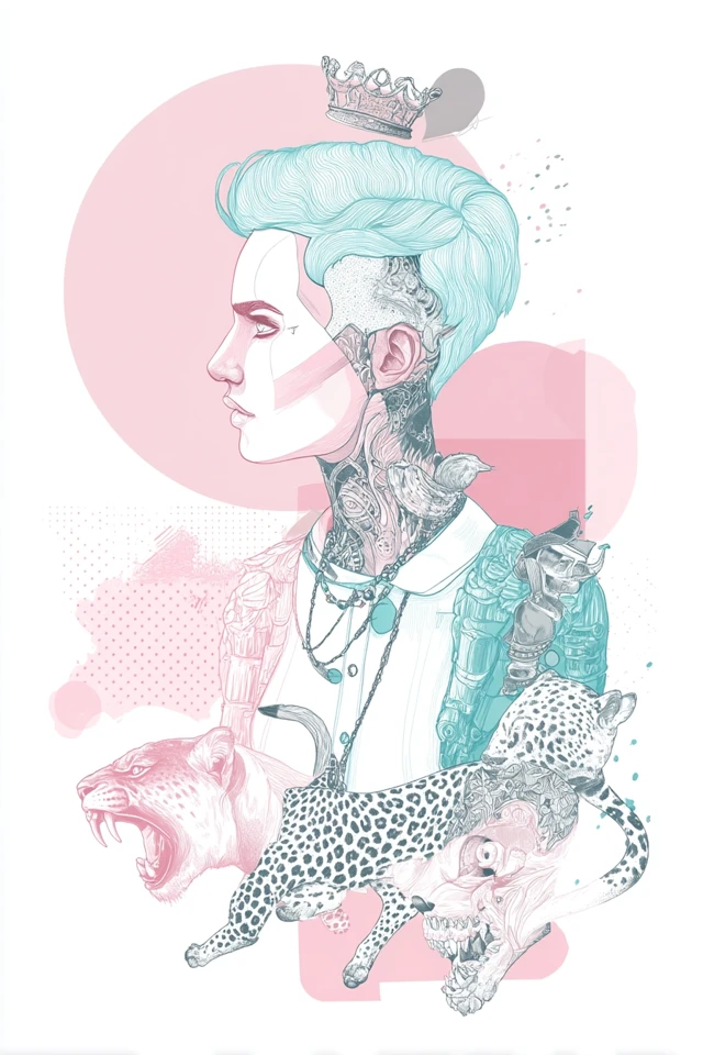 Neo Pop Portrait Half Human Half Animal