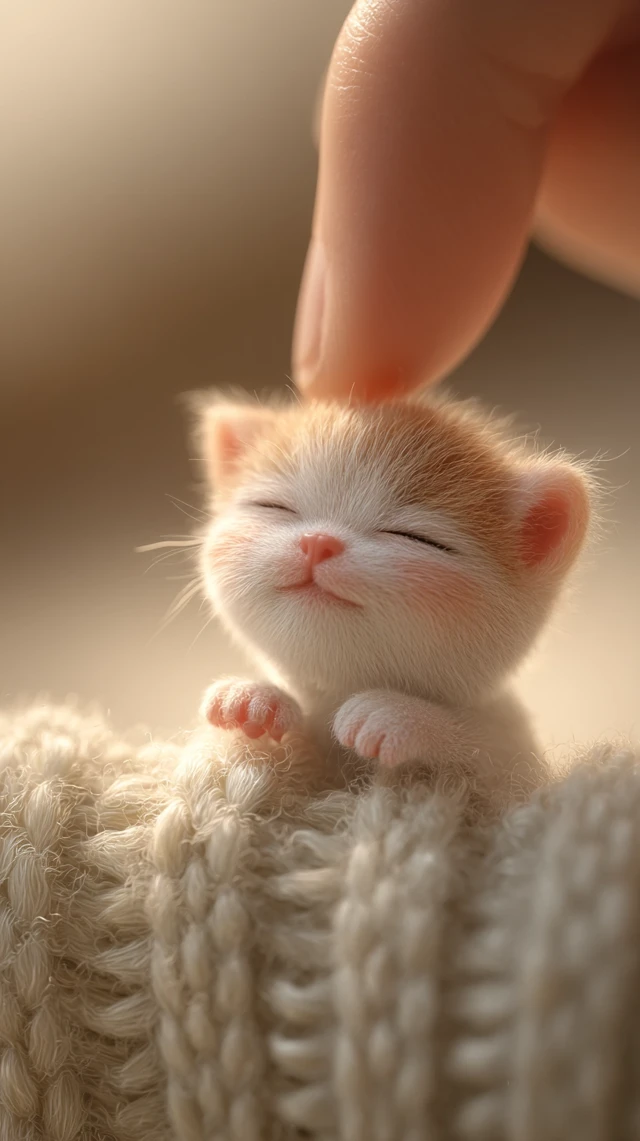 Tiny Kitten Portrait with Gentle Touch 8K Hyperrealism
