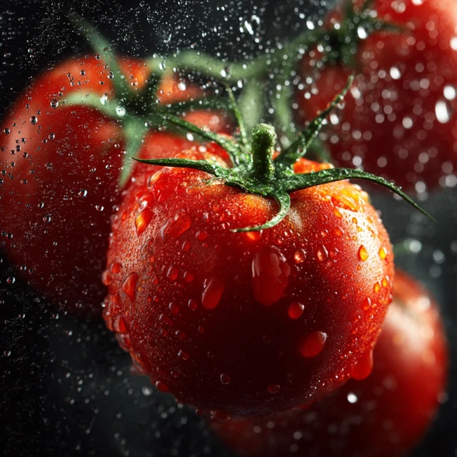 Fresh Tomato with Water Drops Studio Shot