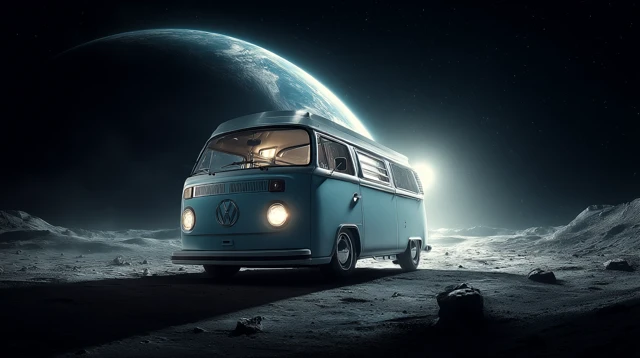 VW Retro Bus on the Moon Space Adventure