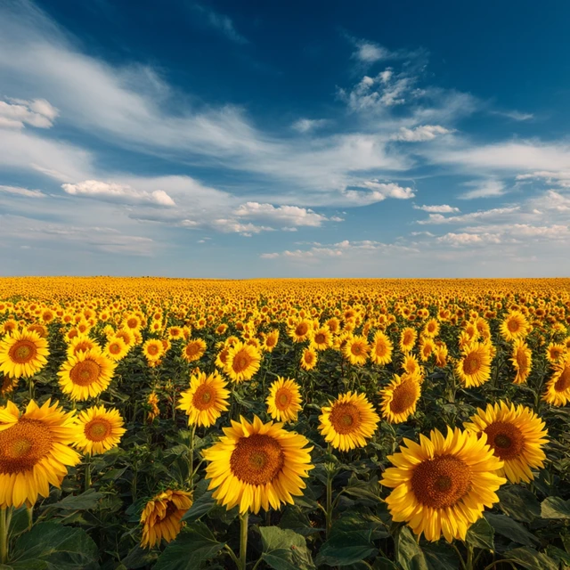 Beautiful Sunflower Field Under Blue Sky