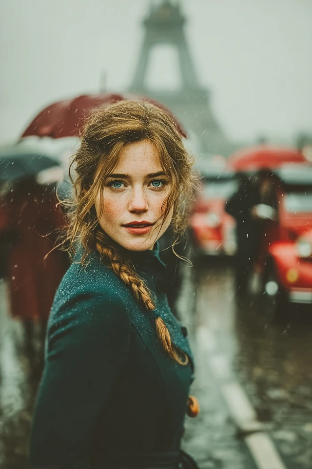 Parisian Beauty Rainy Day Portrait