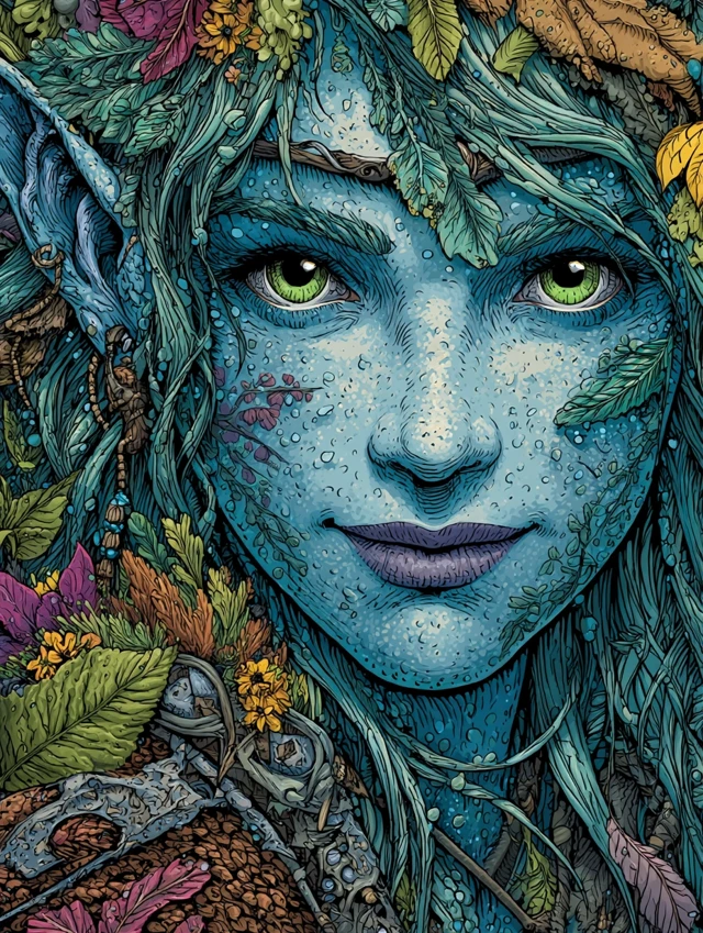 Fantasy Water Child Portrait in Vintage Comic Style