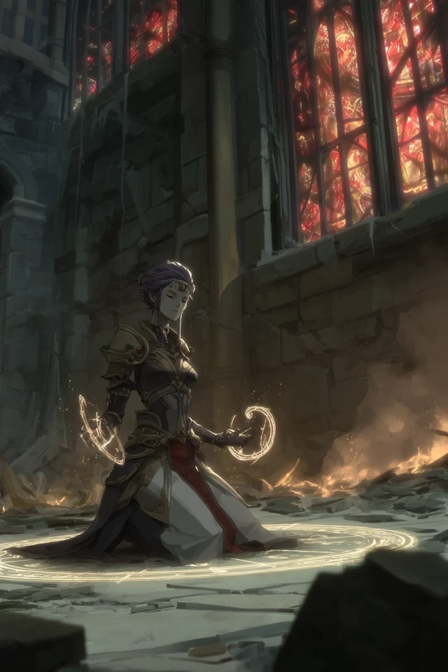 Armored Seer in Ruined Chapel Fantasy Art