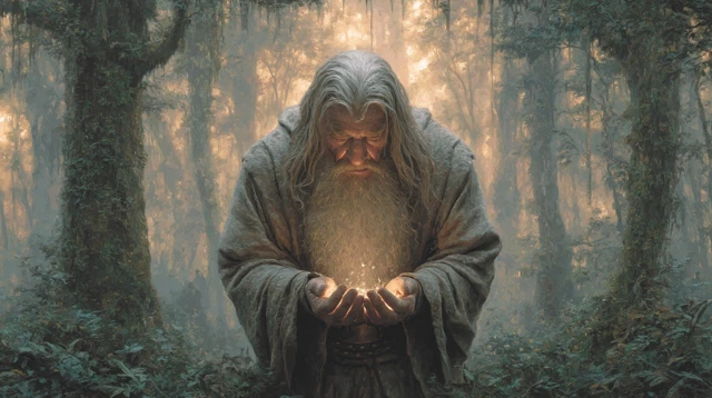 Gandalf with Narya in an Ancient Forest Art