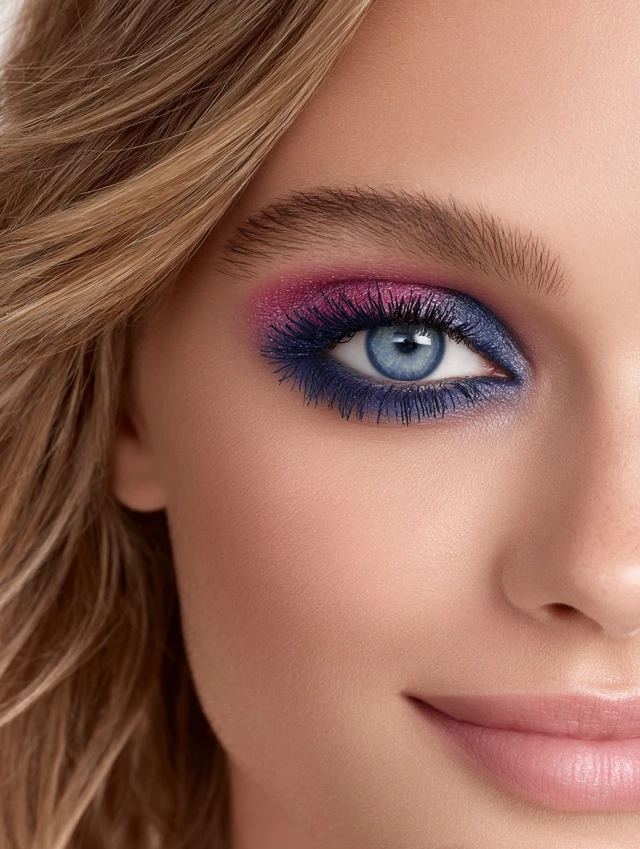 Makeup Model Eye CloseUp Blue and Green Eyeliner