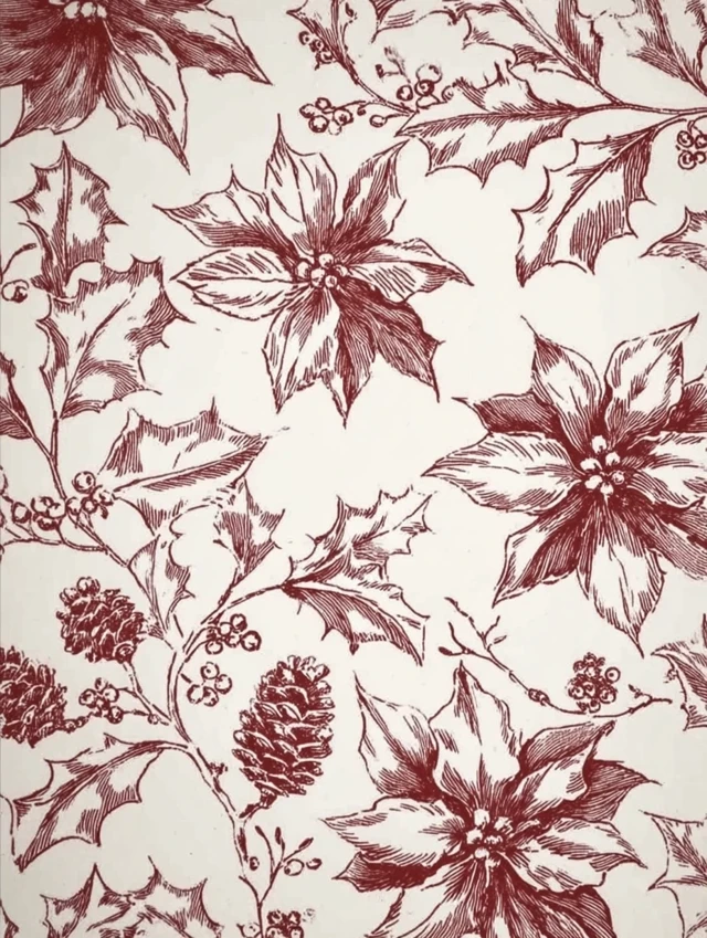 Christmas Botanical Pattern Holly Leaves Poinsettia