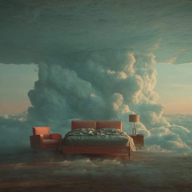Dreamy Bed Floating in the Clouds Photography